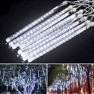 8 Bastão Chuva LED Natal SNOWFALL LED Branco Frio FIO Transparente BIVOLT 50CM